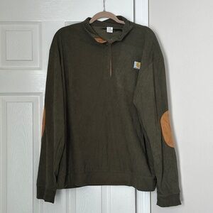 Carhartt Men's Corduroy Quarter-Snap Pullover Green Elbow Patches Large